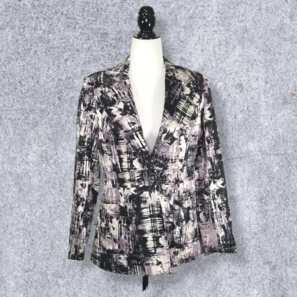 Amanda Women's Jacket All Over Pattern Single Button Size S/M Padded Shoulders